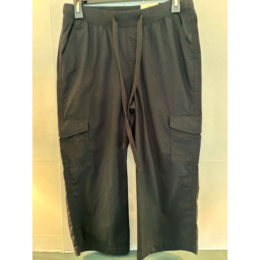St John's Bay Womens Small Black Cargo Capri Pants Drawstring‎ Pull On Casual